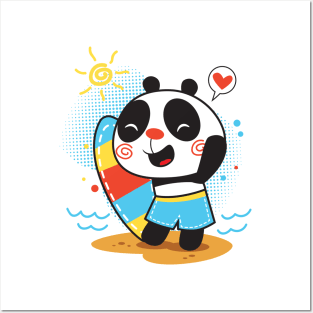 cute panda surfer Posters and Art